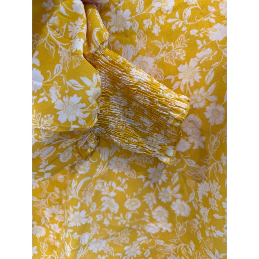 NWT Dokotoo XL Yellow White Long Sleeve Blouse Balloon Sleeve Smocked Cuffs - Picture 8 of 10